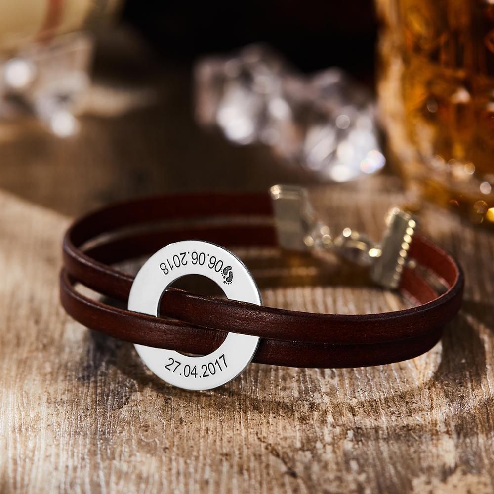 Lether Engraved Bracelet Men's Bracelet Name Bracelet Memorial Gifts