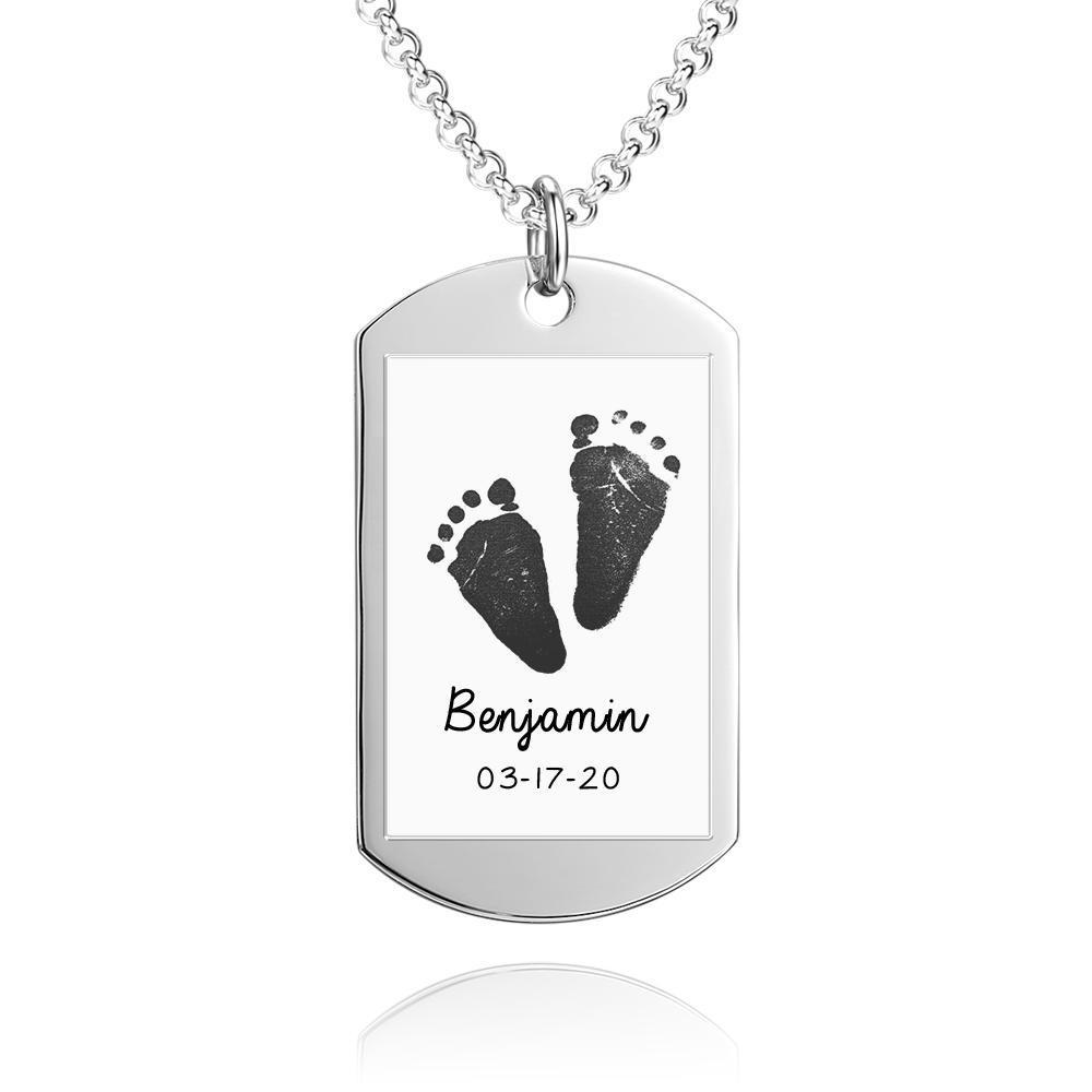 Custom Baby Footprint Necklace Dog Tag Necklace New Dad Gift