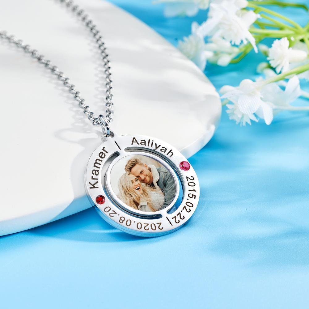 Custom Photo Engraved Necklace with Birthstones Gift for Love - soufeelau