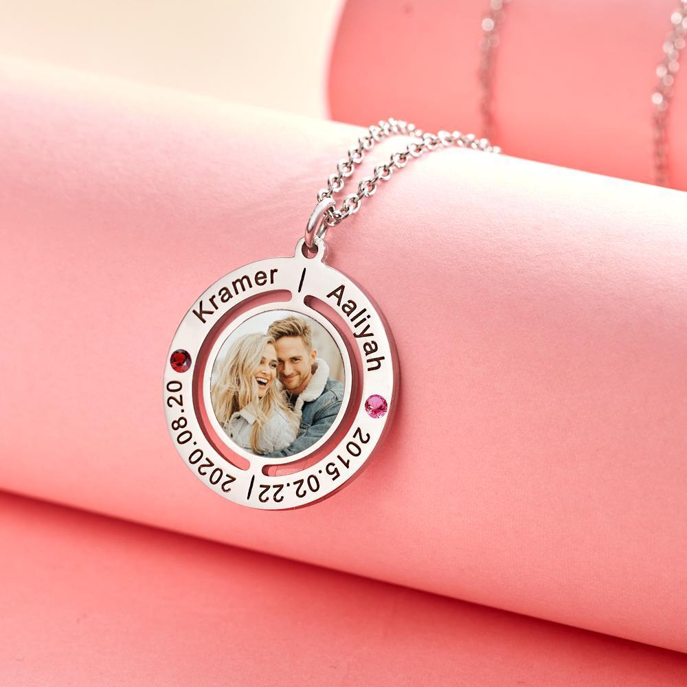 Custom Photo Engraved Necklace with Birthstones Gift for Love - soufeelau