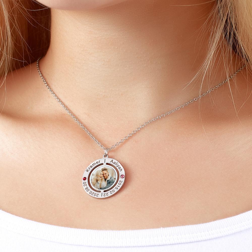 Custom Photo Engraved Necklace with Birthstones Gift for Love - soufeelau