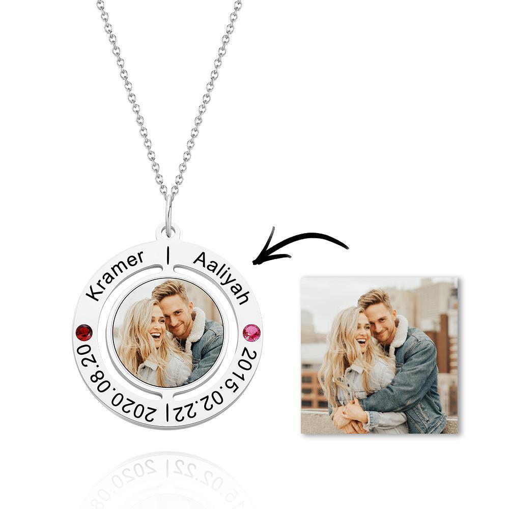 Custom Photo Engraved Necklace with Birthstones Gift for Love - soufeelau