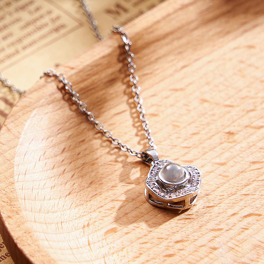 Personalized Photo Projection Necklace Charming Rhinestone Pendant Jewelry Gift For Her - soufeelau