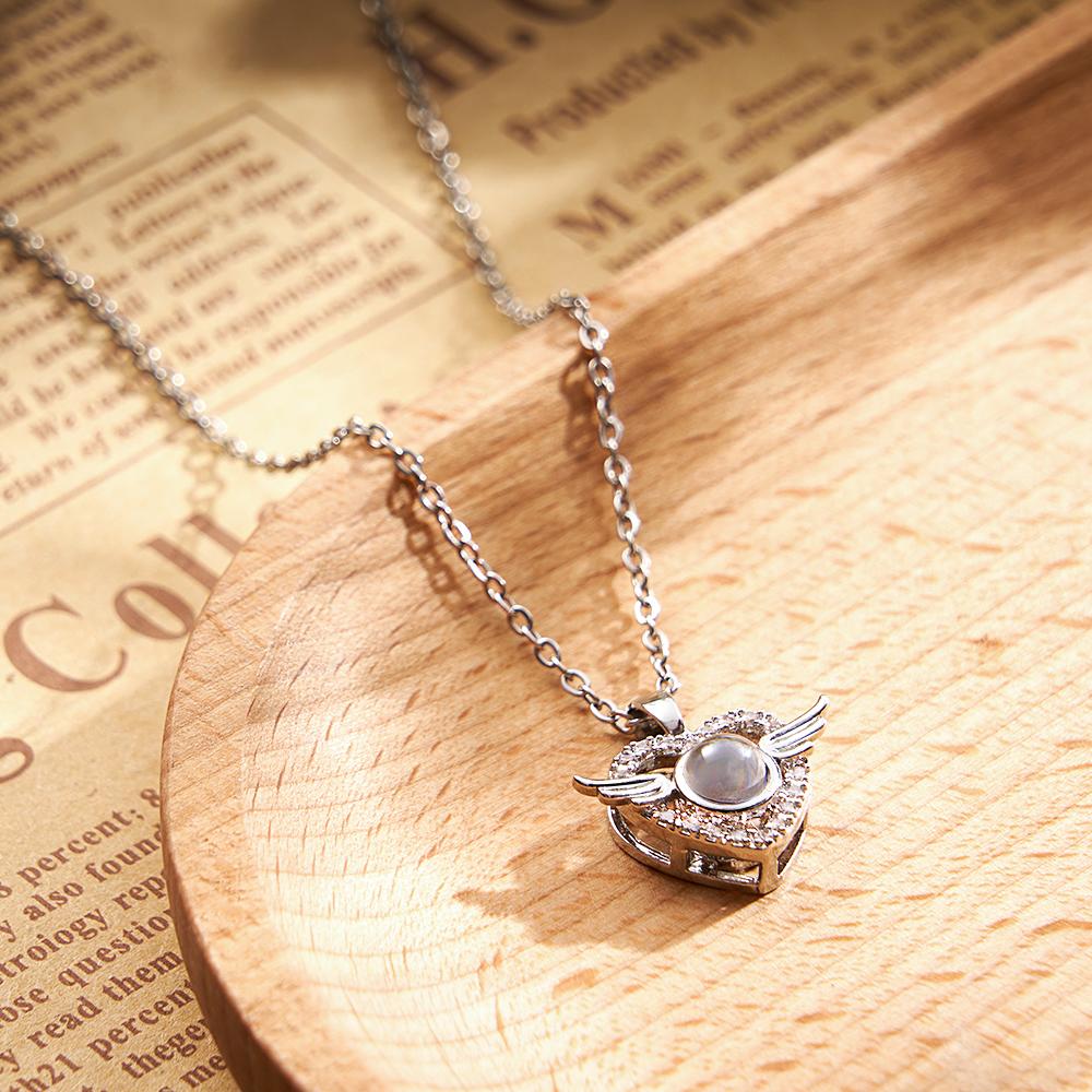 Angel Wings Photo Projection Necklace Heart-Shaped Graceful Pendant Gift For Her - soufeelau