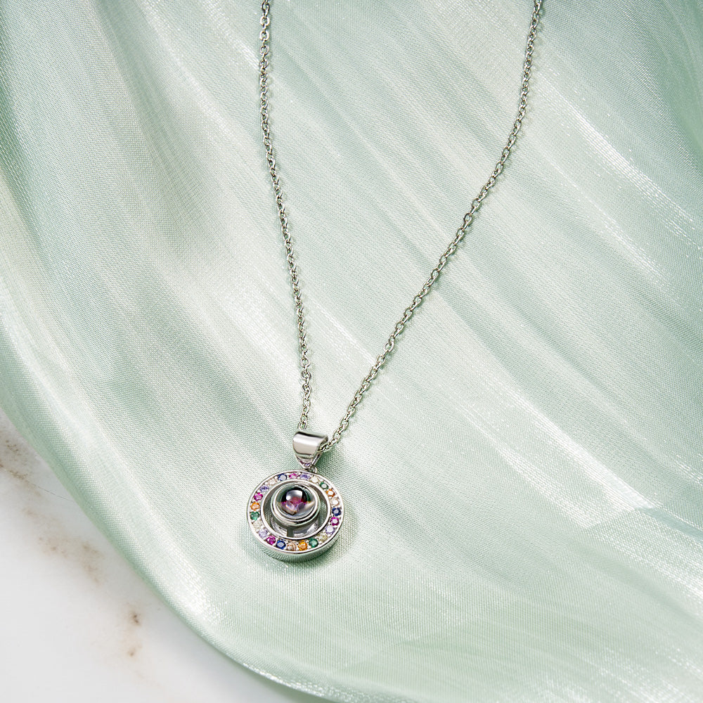 Custom Photo Projection Colorful Rhinestone Necklace Personalized Graceful Pendant Jewelry Gifts For Her - soufeelau