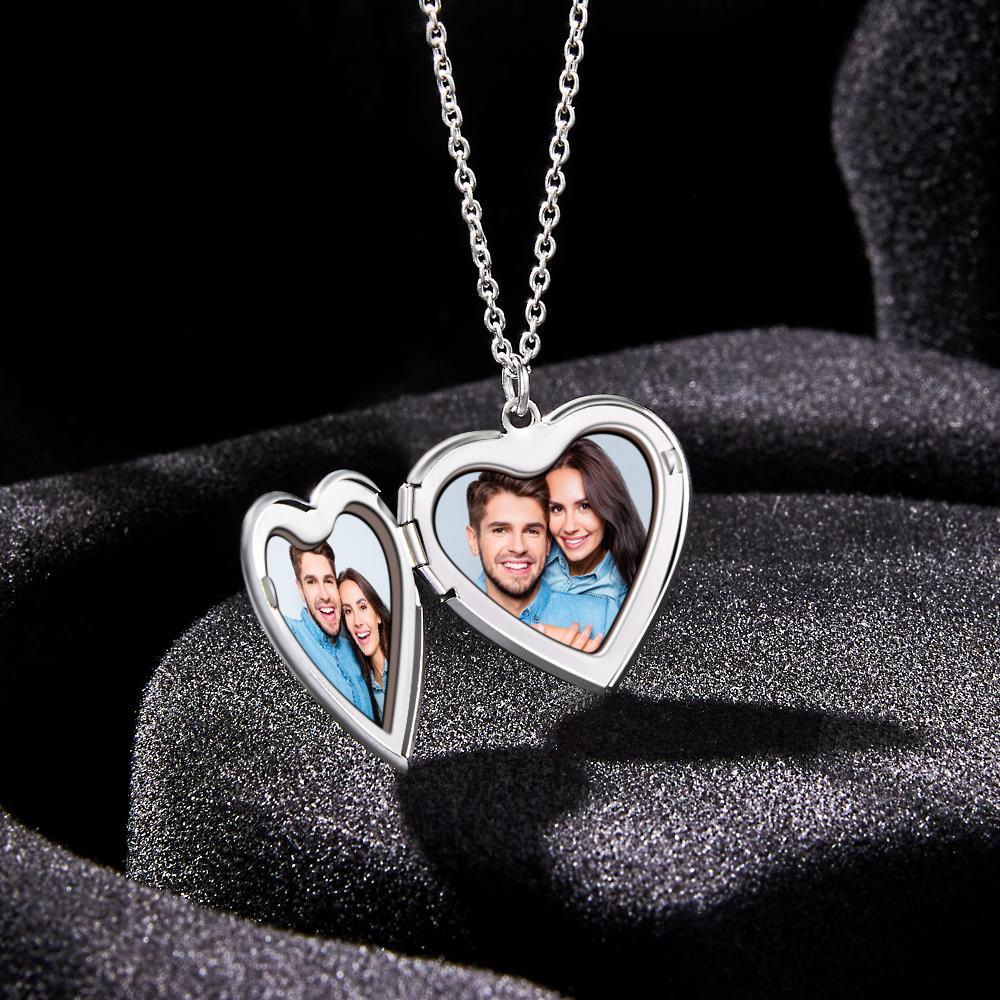 Custom Photo Engraved Necklace Heart-shaped Locket Necklace Creative Gift - soufeelau