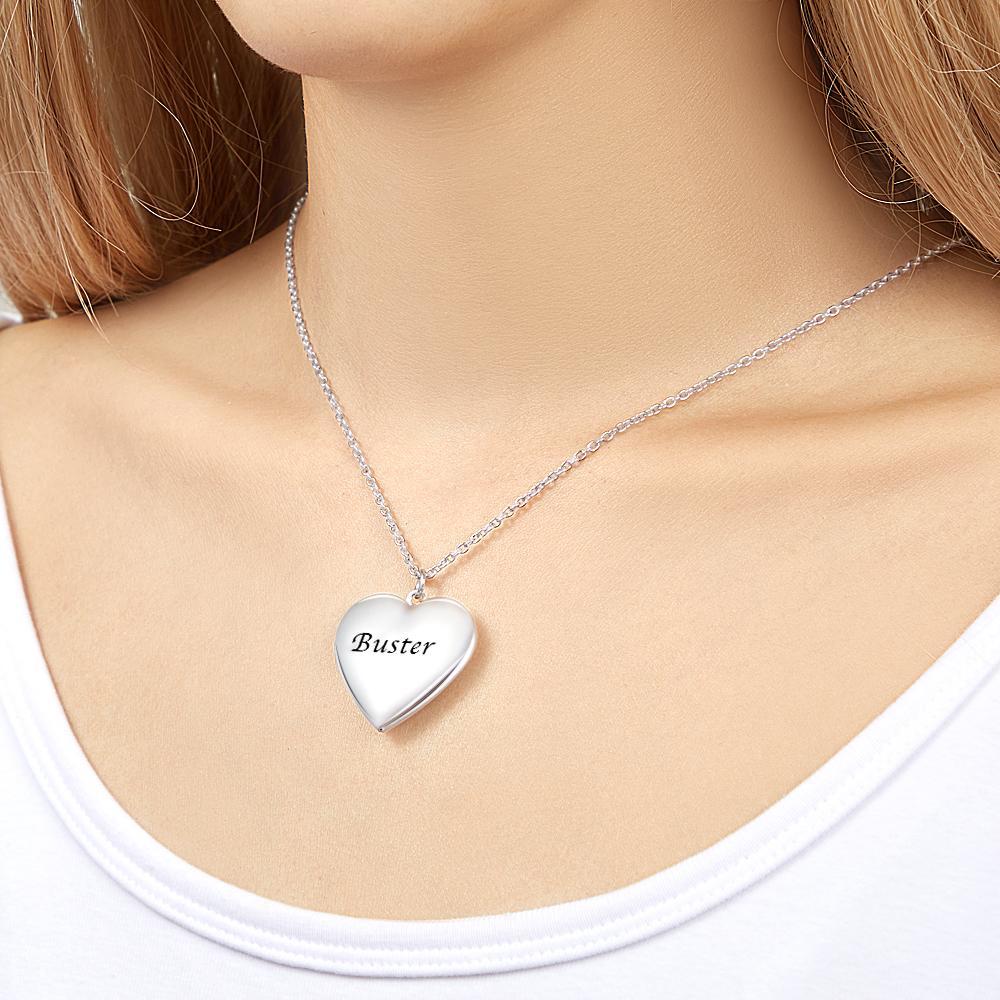Custom Photo Engraved Necklace Heart-shaped Locket Necklace Creative Gift - soufeelau