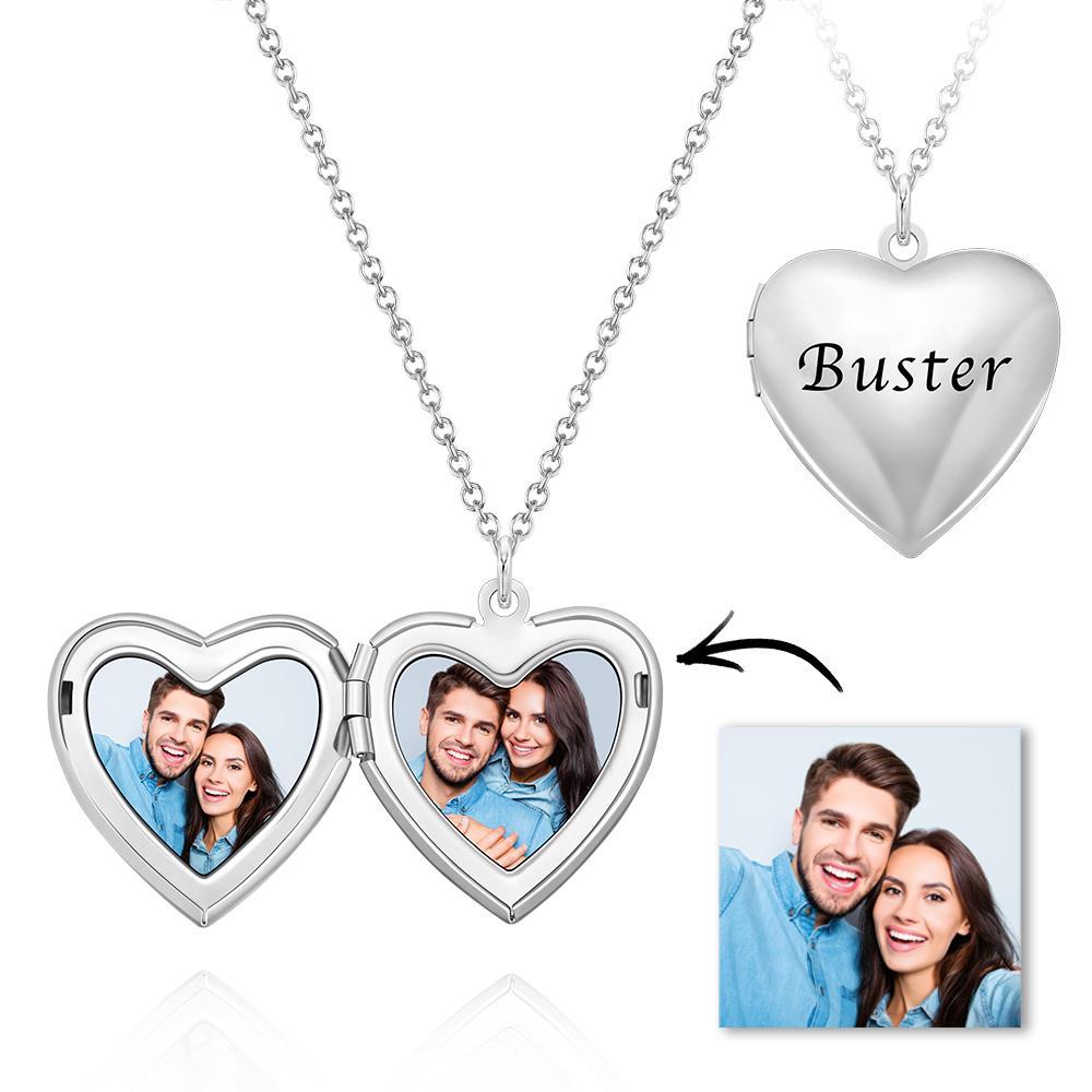 Custom Photo Engraved Necklace Heart-shaped Locket Necklace Creative Gift - soufeelau