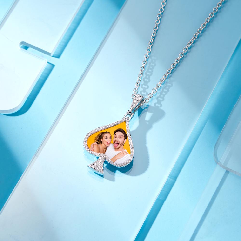 Custom Photo Necklace Rhinestone Heart Memorial Pendant Gifts - soufeelau