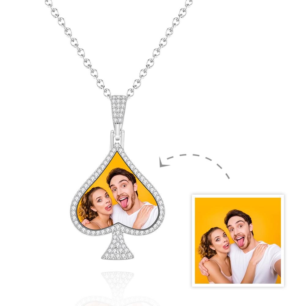 Custom Photo Necklace Rhinestone Heart Memorial Pendant Gifts - soufeelau