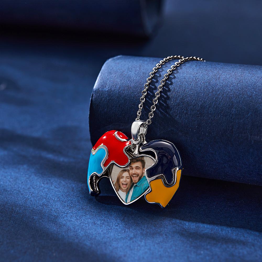 Custom Photo Necklace Colorful Heart Shaped Pendant Necklace Gift for Women - soufeelau