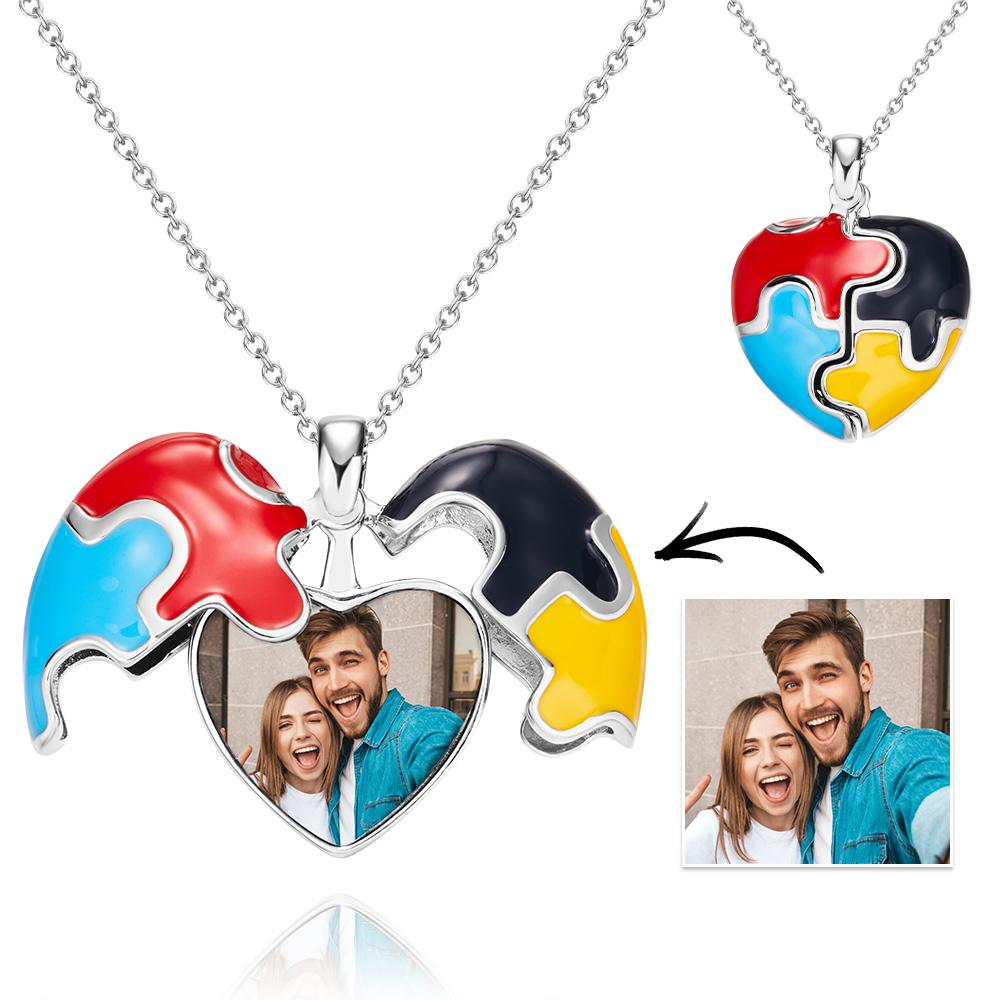 Custom Photo Necklace Colorful Heart Shaped Pendant Necklace Gift for Women - soufeelau