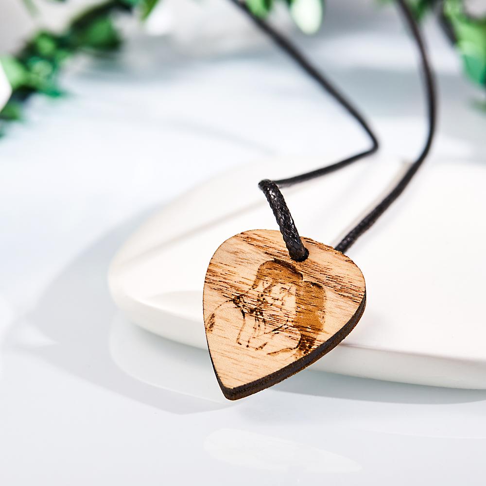 Personalized Photo Wooden Necklace Custom Engraved Love Infinity Pendant Valentine's Day Gift - soufeelau