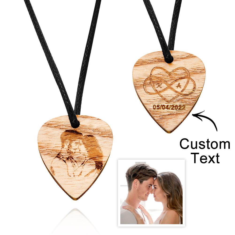 Personalized Photo Wooden Necklace Custom Engraved Love Infinity Pendant Valentine's Day Gift - soufeelau