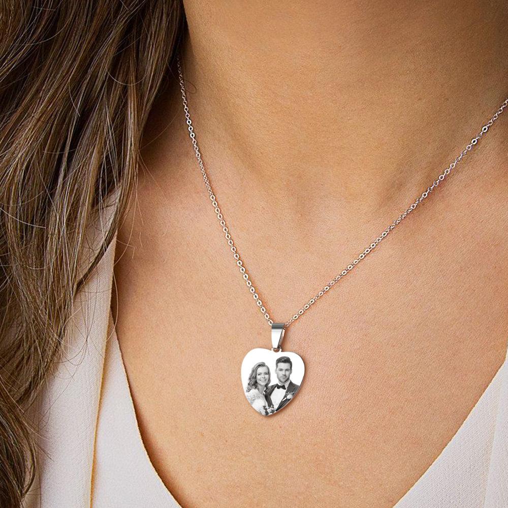 Custom Photo Necklace Engraved Heart Tag Necklace Gifts for Her - soufeelau
