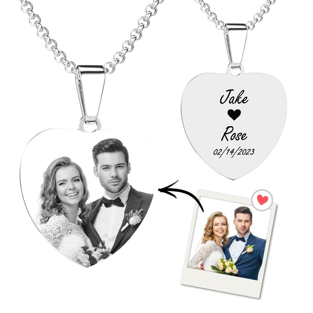 Custom Photo Necklace Engraved Heart Tag Necklace Gifts for Her - soufeelau