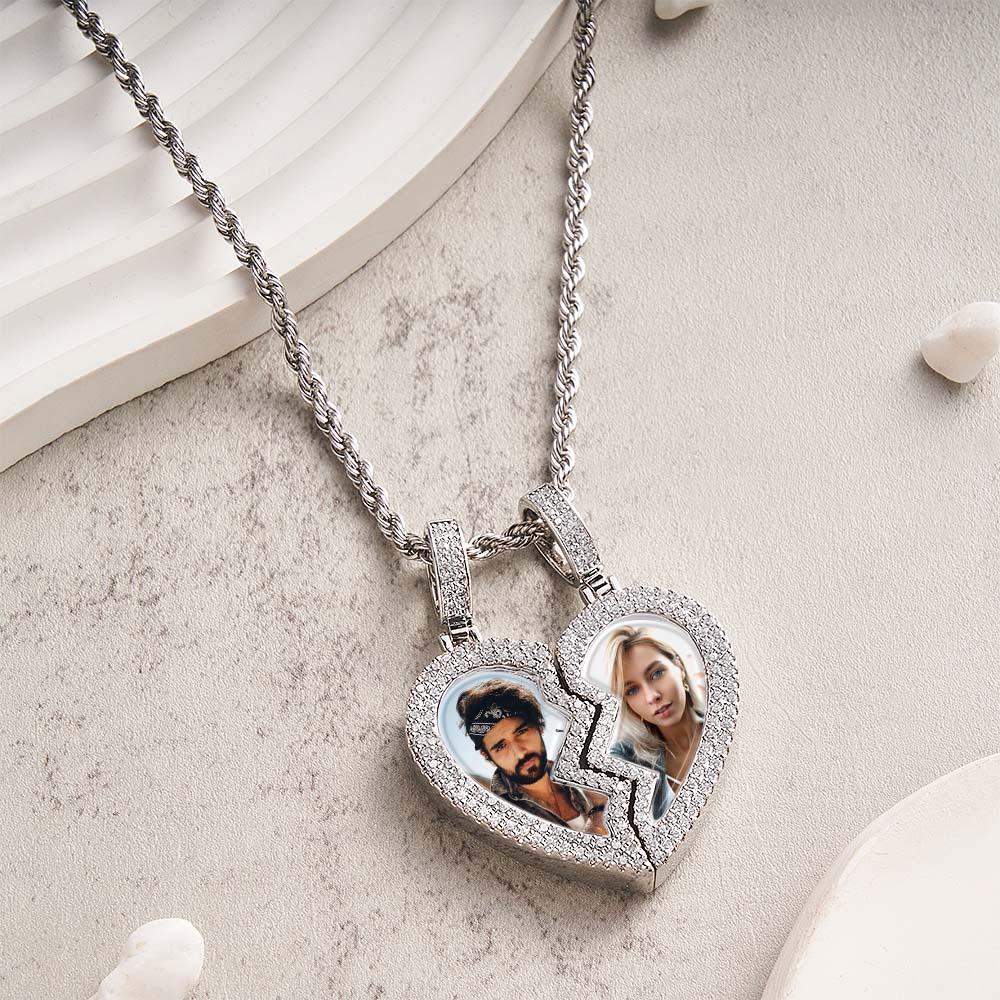 "Broken Heart" Magnetic Frame Necklace with Dual Photo Pendant - soufeelau
