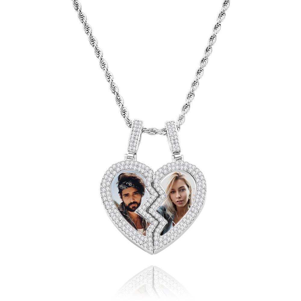"Broken Heart" Magnetic Frame Necklace with Dual Photo Pendant - soufeelau