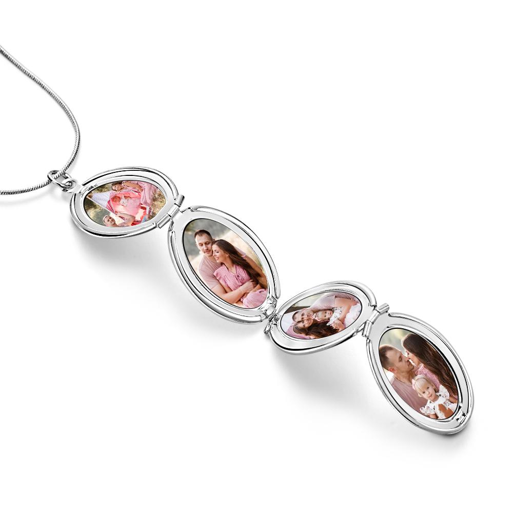 Hand Painted Mother's Day 4 Photos in a Locket Oval Folding Locket Necklace Gift for Mom - soufeelau
