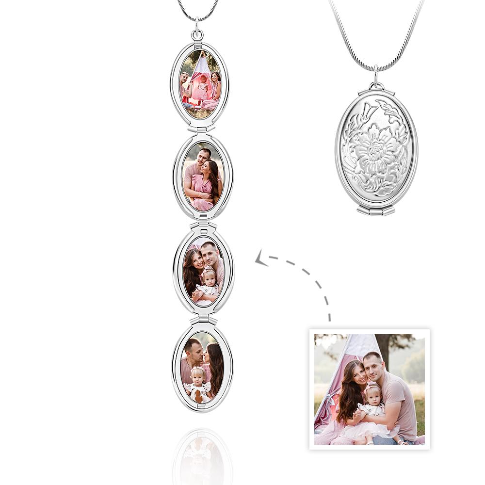 Hand Painted Mother's Day 4 Photos in a Locket Oval Folding Locket Necklace Gift for Mom - soufeelau