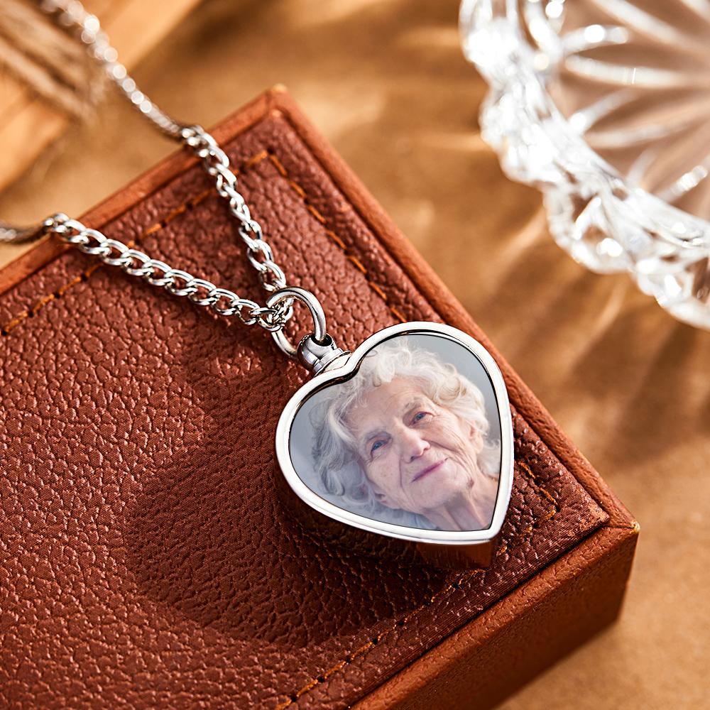 Personalized Photo Cremation Urn Necklace for Ashes Custom Picture Heart Locket Necklace Keepsake Cremation Jewelry Memorial Pendant Ashes Necklaces for Women Men Pets - soufeelau