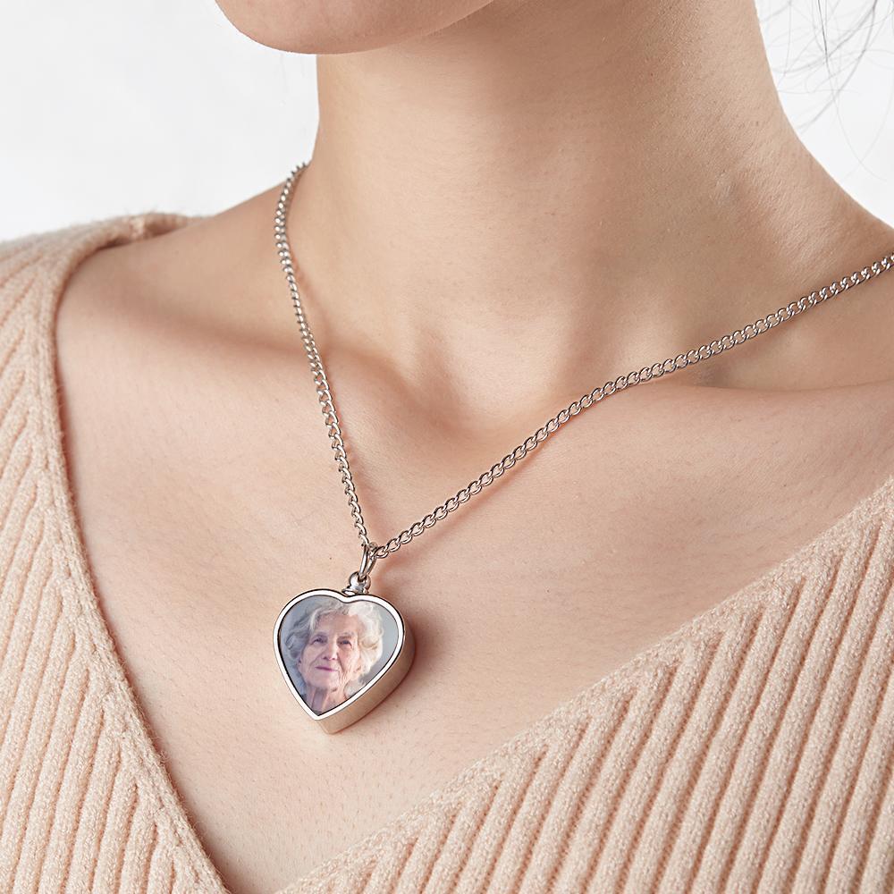Personalized Photo Cremation Urn Necklace for Ashes Custom Picture Heart Locket Necklace Keepsake Cremation Jewelry Memorial Pendant Ashes Necklaces for Women Men Pets - soufeelau