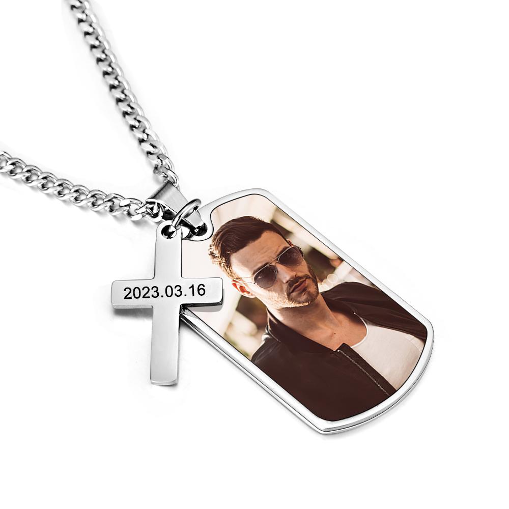 Personalized Portrait Necklace for Men Custom Photo and Engraving Necklace Gift for Boyfriend - soufeelau