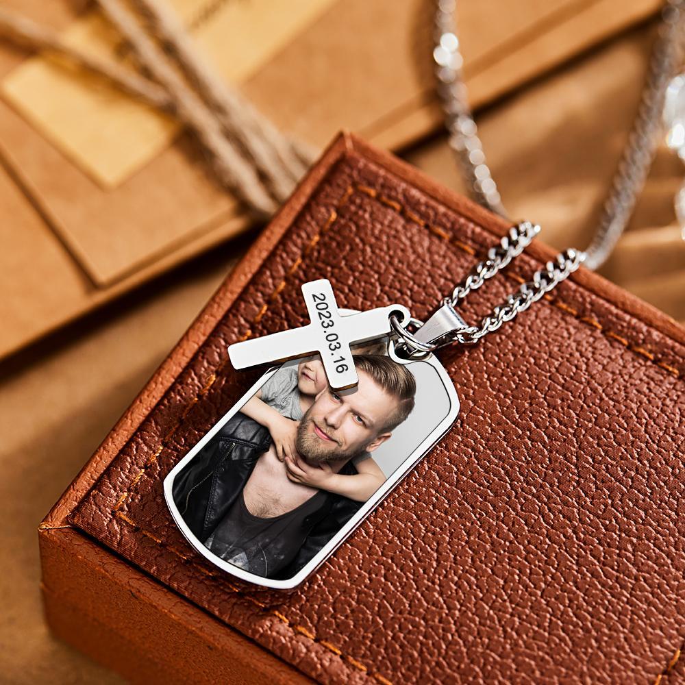 Personalized Necklace for Men Custom Photo and Engraving Necklace for Father Gift for Boyfriend Birthday Gift - soufeelau