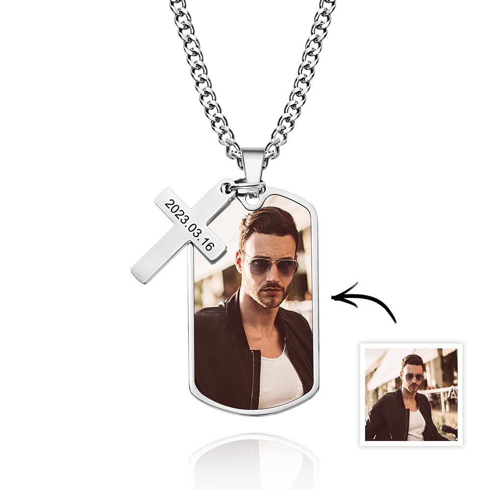 Personalized Portrait Necklace for Men Custom Photo and Engraving Necklace Gift for Boyfriend - soufeelau