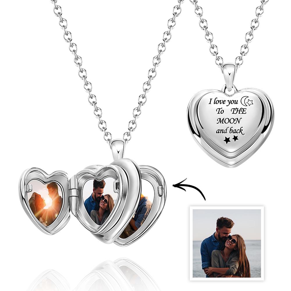 Locket Necklace I Love You to The Moon and Back Locket Pendant 4 Photos Locket Gift for Women - soufeelau