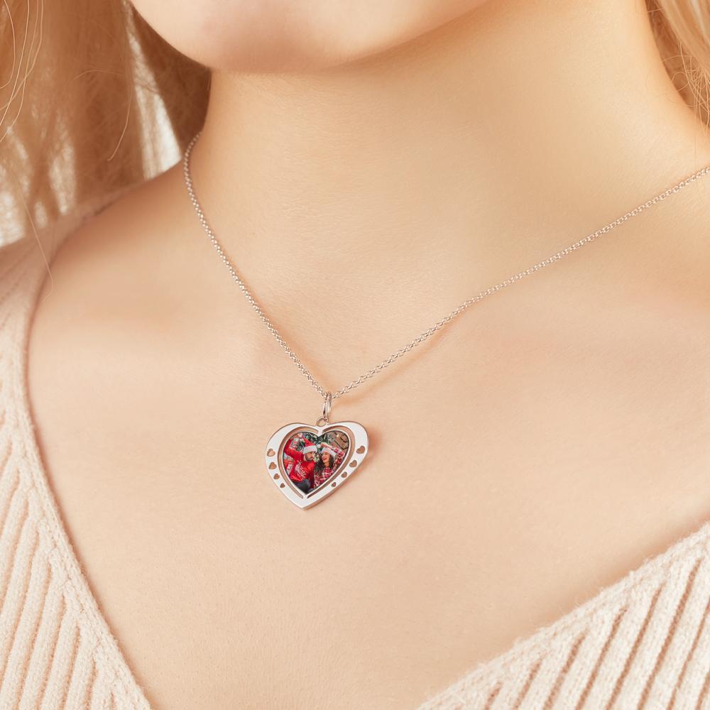 Custom Photo Necklace Heart Shaped Lovers Christmas Gifts