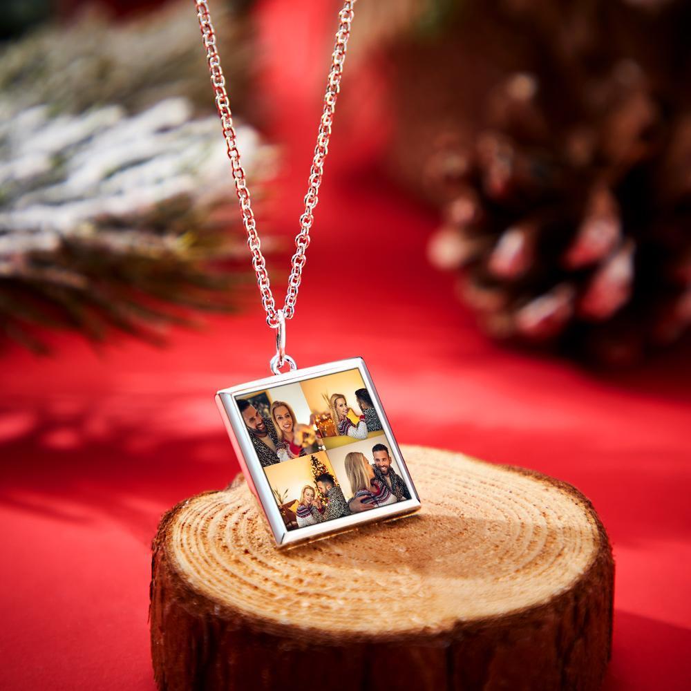 Custom Four Photos Necklace Personalized Charm Square Pendent