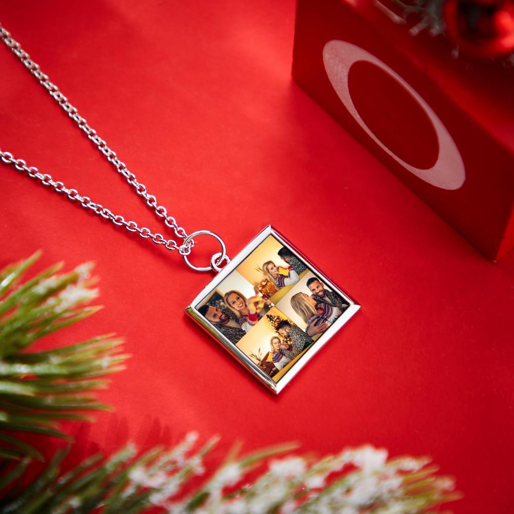 Custom Four Photos Necklace Personalized Charm Square Pendent