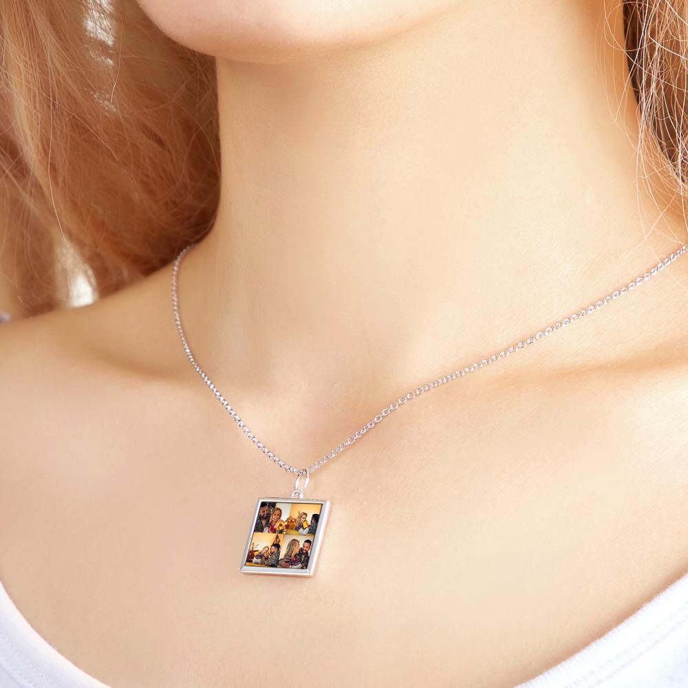 Custom Four Photos Necklace Personalized Charm Square Pendent