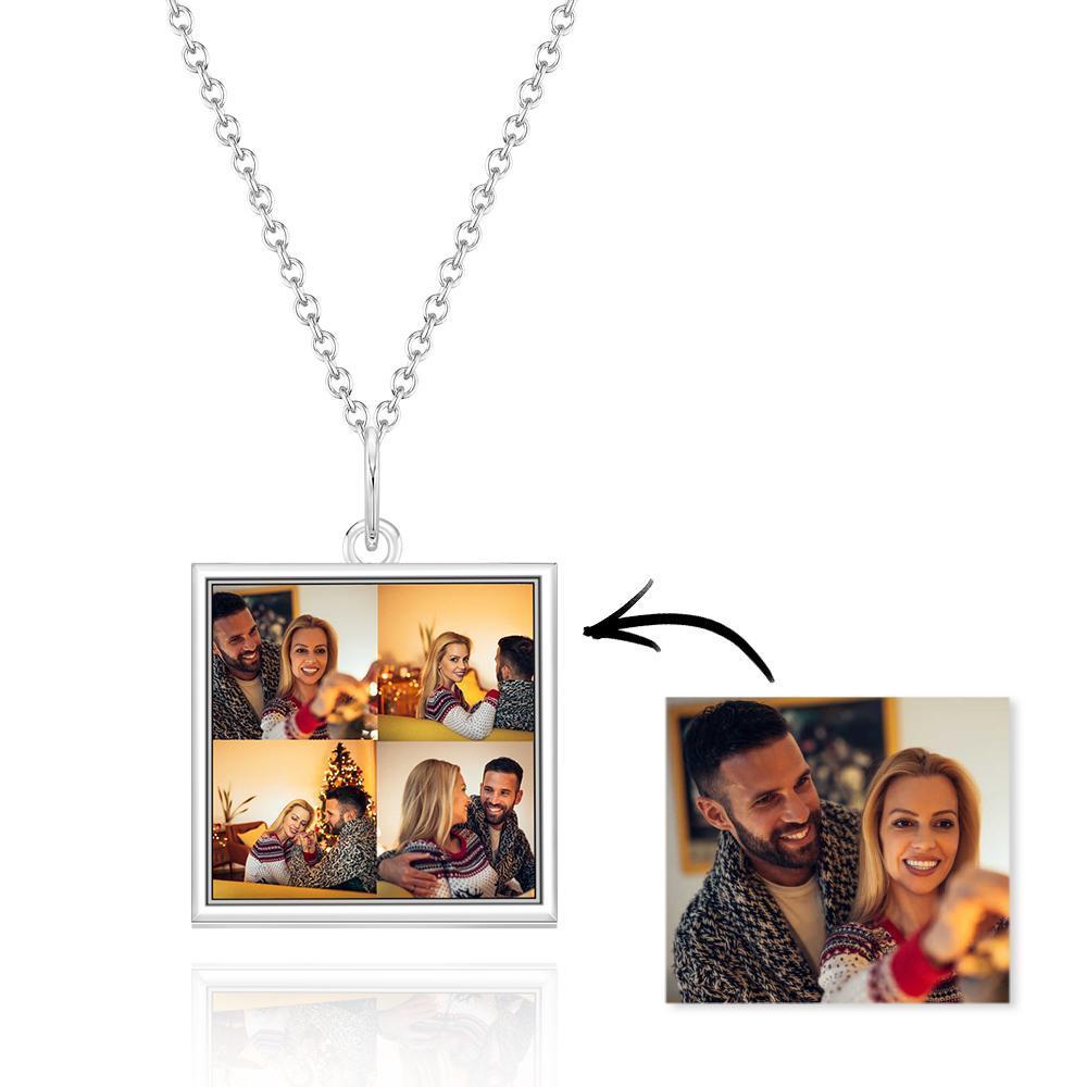 Custom Four Photos Necklace Personalized Charm Square Pendent