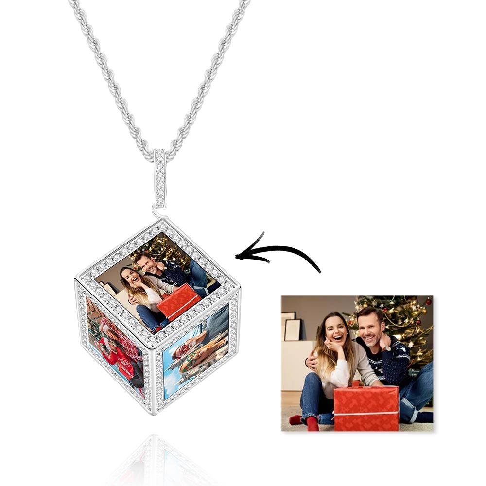 Custom Photo Necklace Cube Rhinestone Memorial Gifts - soufeelau