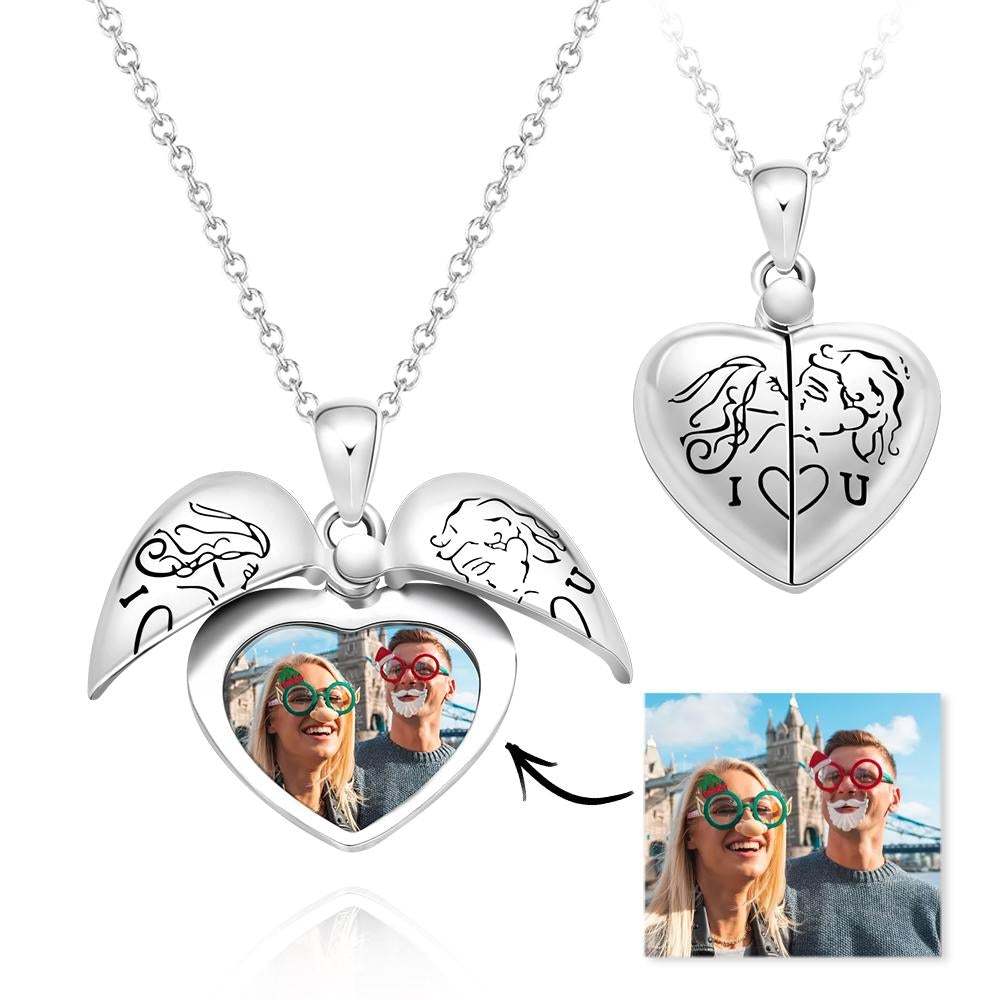 Custom Photo Necklace "L Love You" Heart-shaped Flap Delicate Gifts - soufeelau