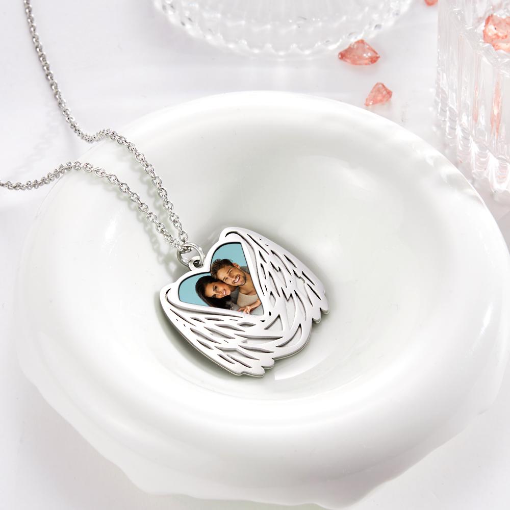 Custom Photo Necklace Angel Wings Pendant Necklace Gift for Women - soufeelau