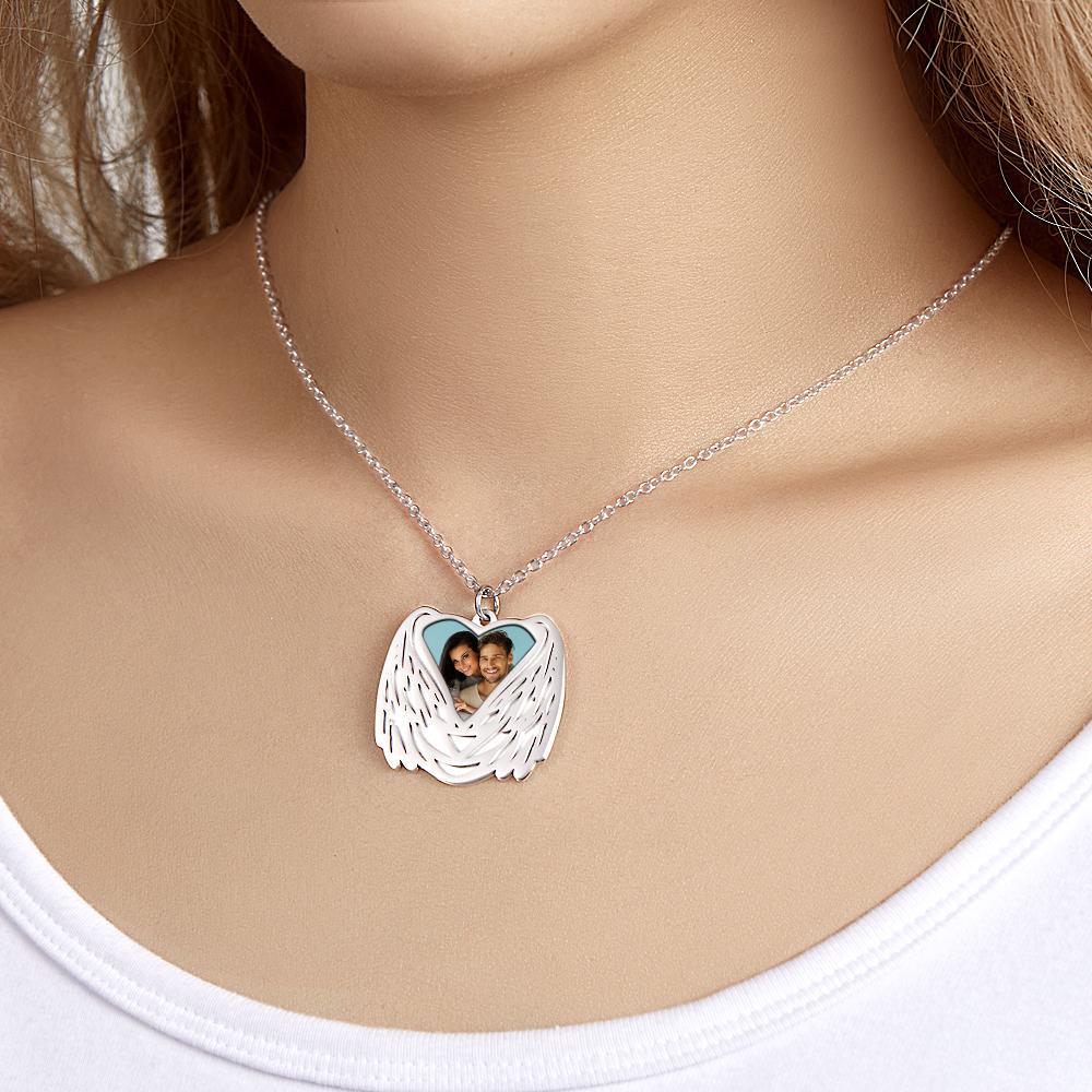 Custom Photo Necklace Angel Wings Pendant Necklace Gift for Women - soufeelau