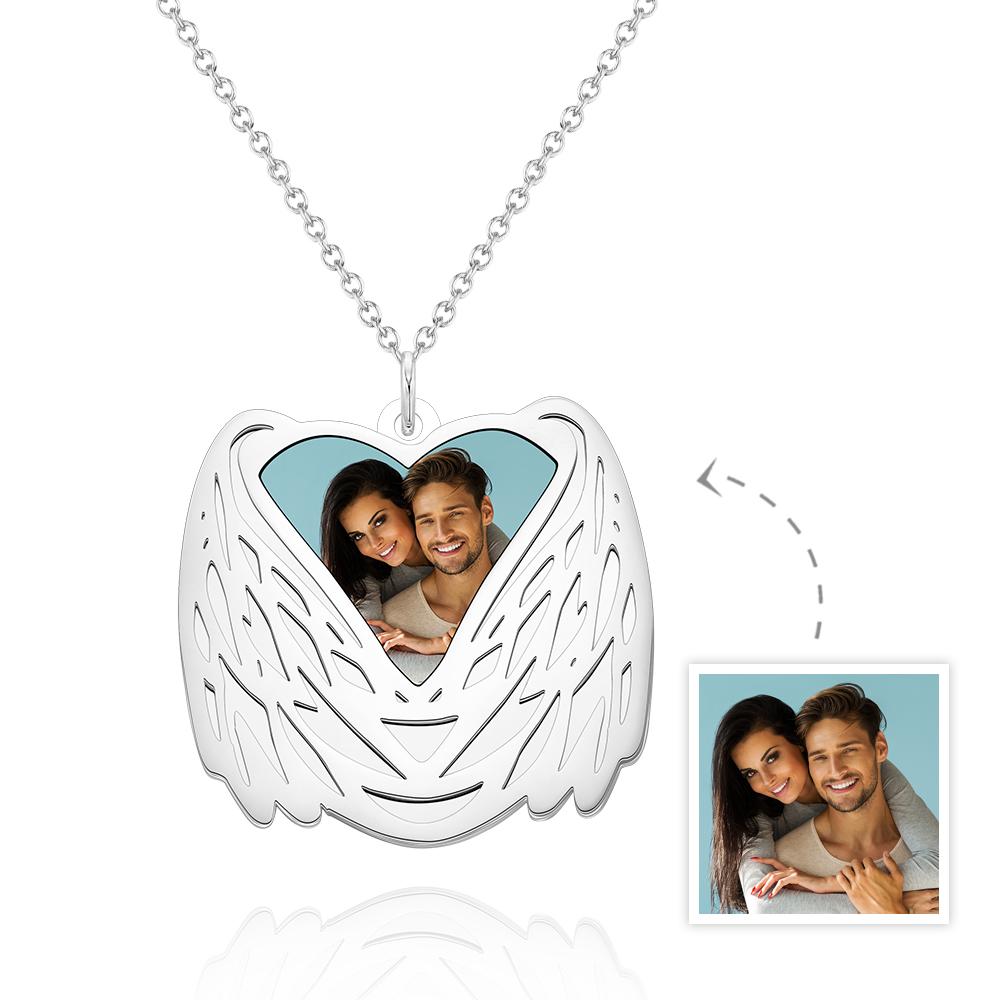 Custom Photo Necklace Angel Wings Pendant Necklace Gift for Women - soufeelau