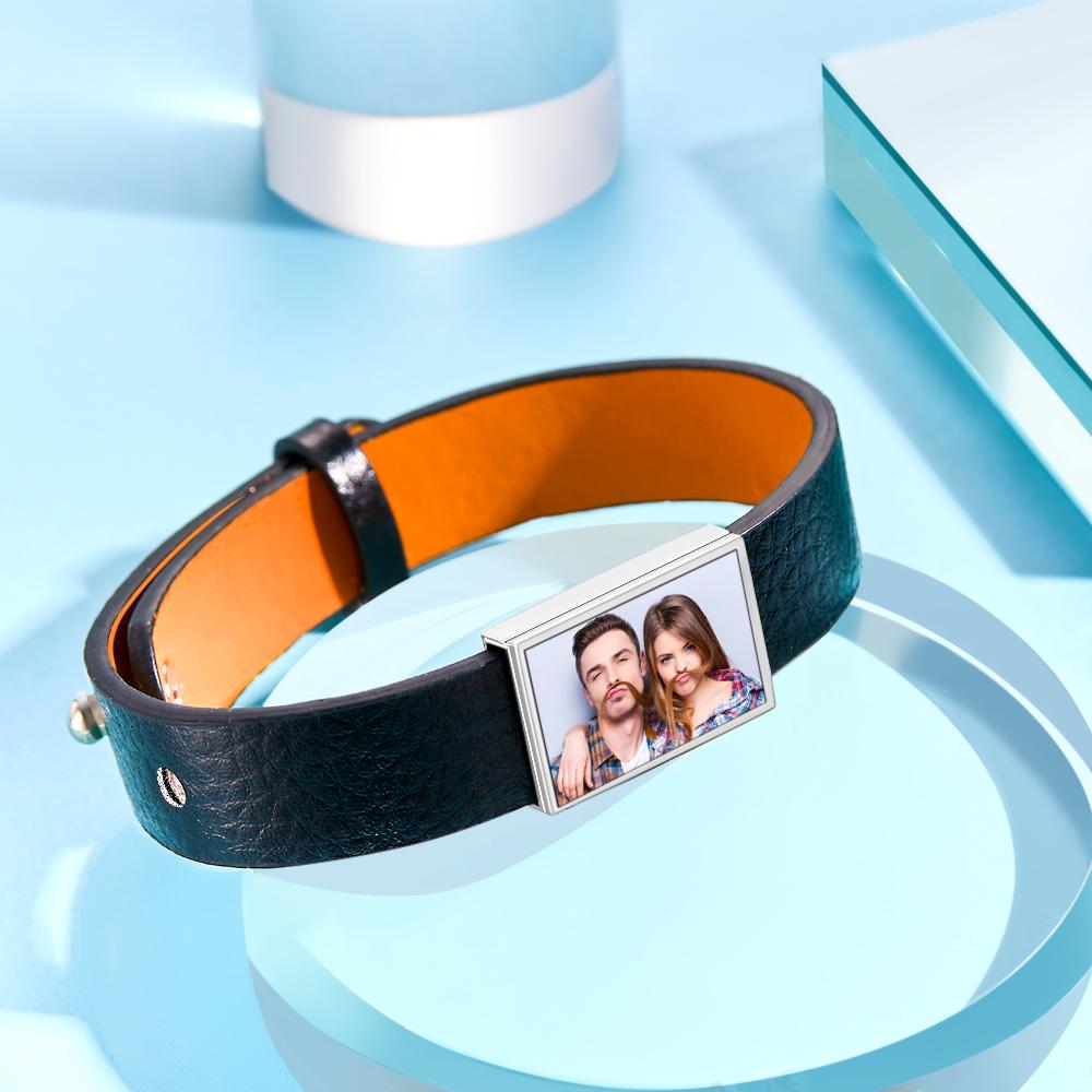 Custom Photo Bracelet Personalized Picture Leather Bracelet Gift for Men - soufeelau