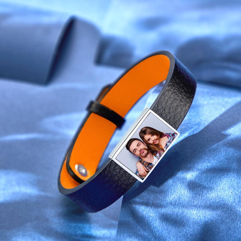 Custom Photo Bracelet Personalized Picture Leather Bracelet Gift for Men - soufeelau