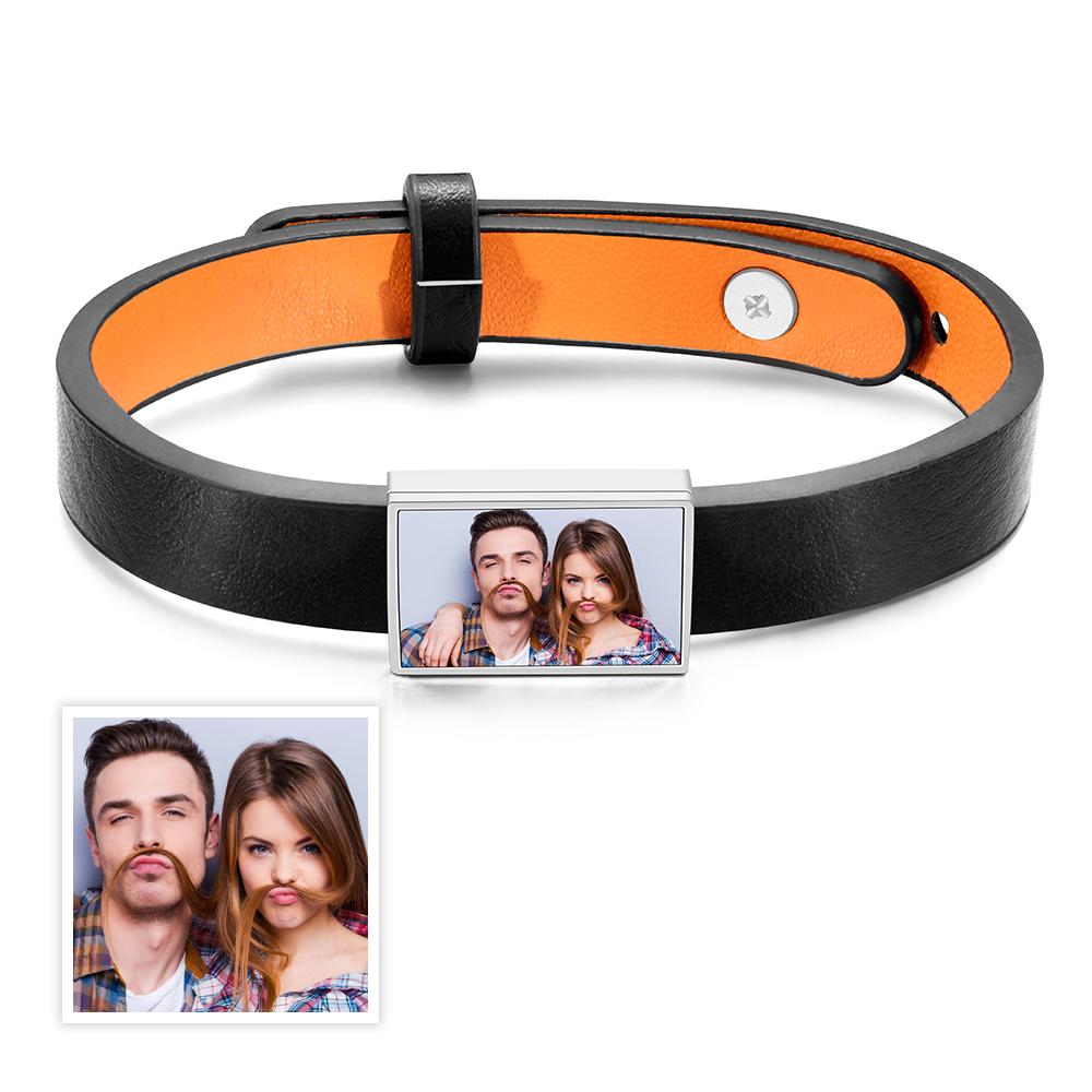 Custom Photo Bracelet Personalized Picture Leather Bracelet Gift for Men - soufeelau