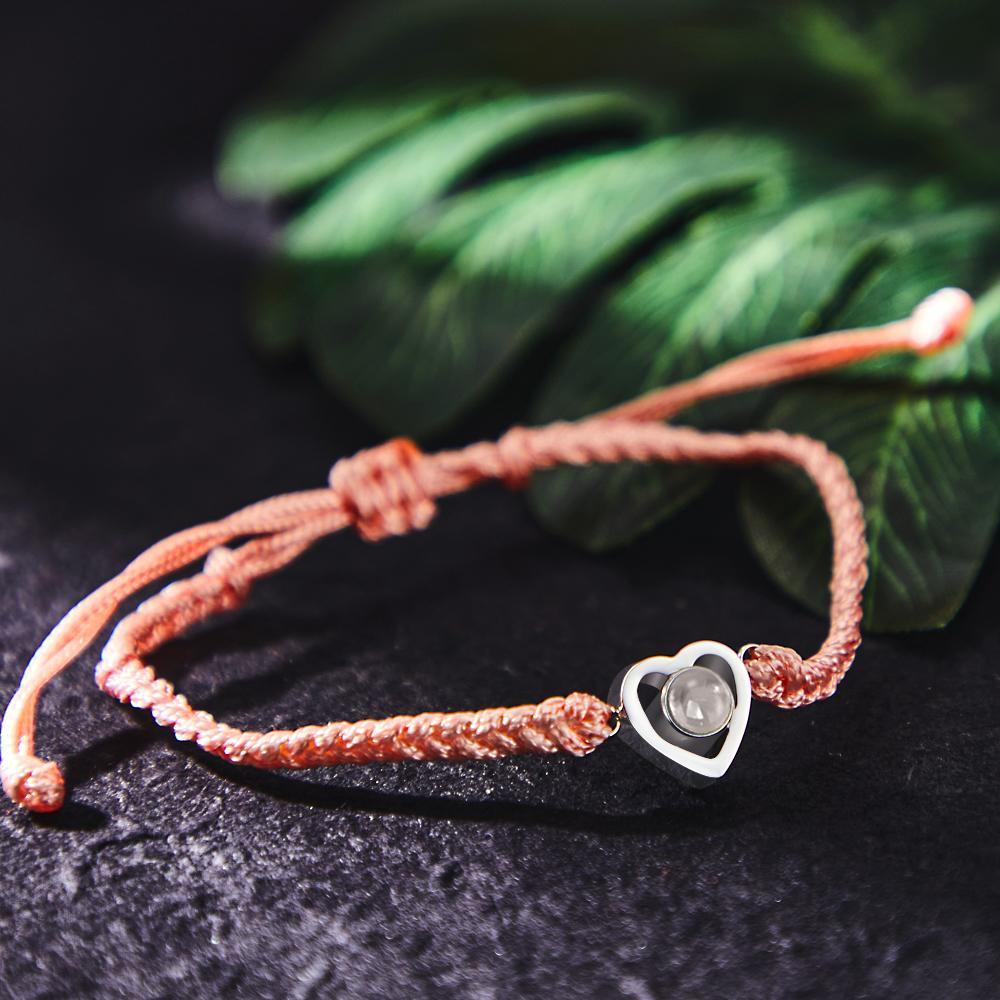 Custom Heart-shaped Photo Projection Bracelet Braided Rope Bracelet Anniversary Gift - soufeelau