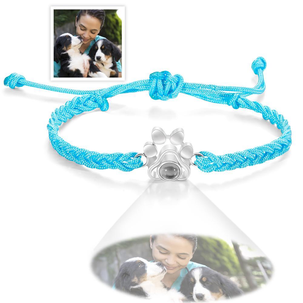 Custom Dog Paw Photo Projection Bracelet Braided Rope Bracelet Gift for Pet Lover - soufeelau