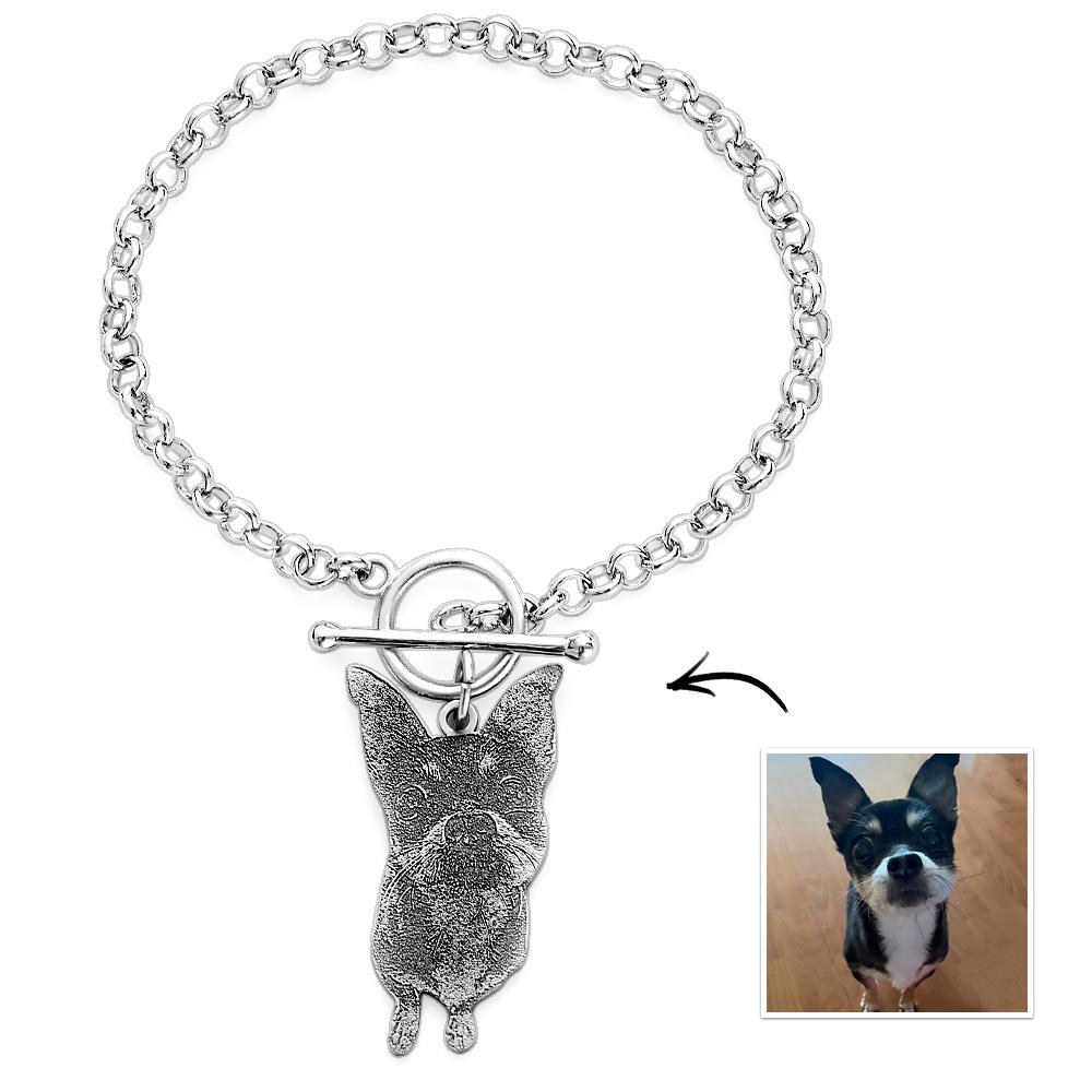 Dog Photo Bracelet Dog Engraving Bracelet Dog Memorial Pet Bracelet Custom Bracelet Pet Jewelry Gift for Her - soufeelau