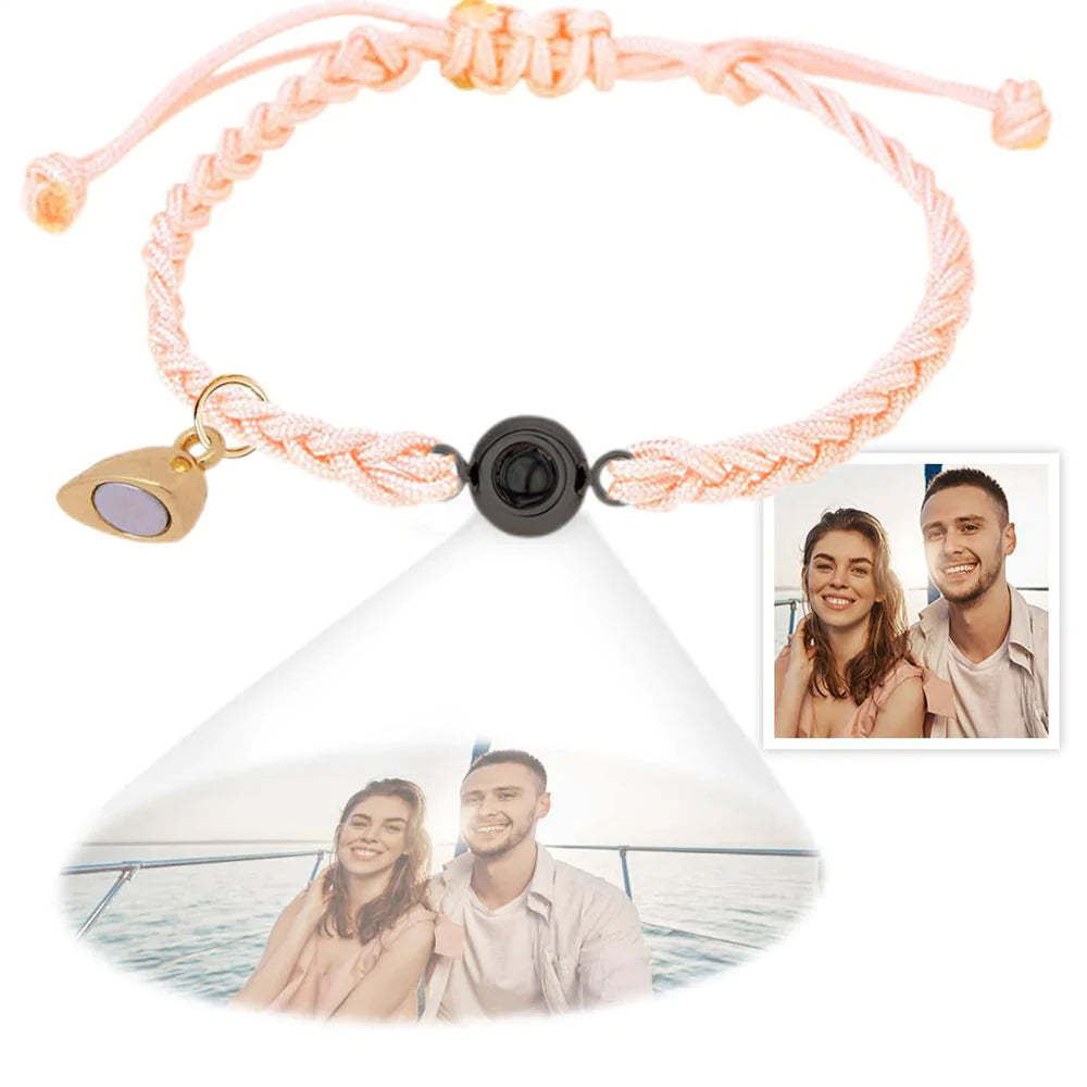 Custom Photo Projection Bracelet Simple Woven Heart Magnetic Bracelet Gift for Couple - soufeelau
