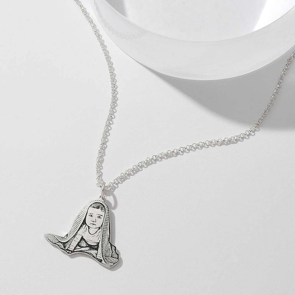 Women's Photo Engraved Tag Necklace Silver