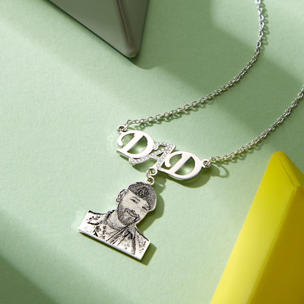 Custom Photo Dad Necklace Silver Always with Dad Gift