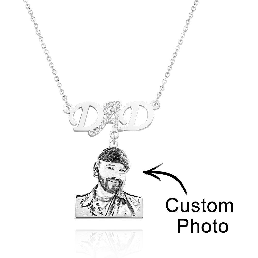 Custom Photo Dad Necklace Silver Always with Dad Gift